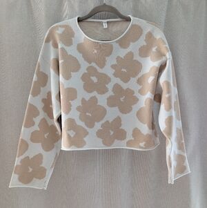 Romantic Floral Cottagecore Sweater Cream Tan Botanical Soft Girl Boho Small